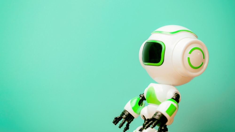 Green and white AI chatbot getting ready to process data and command